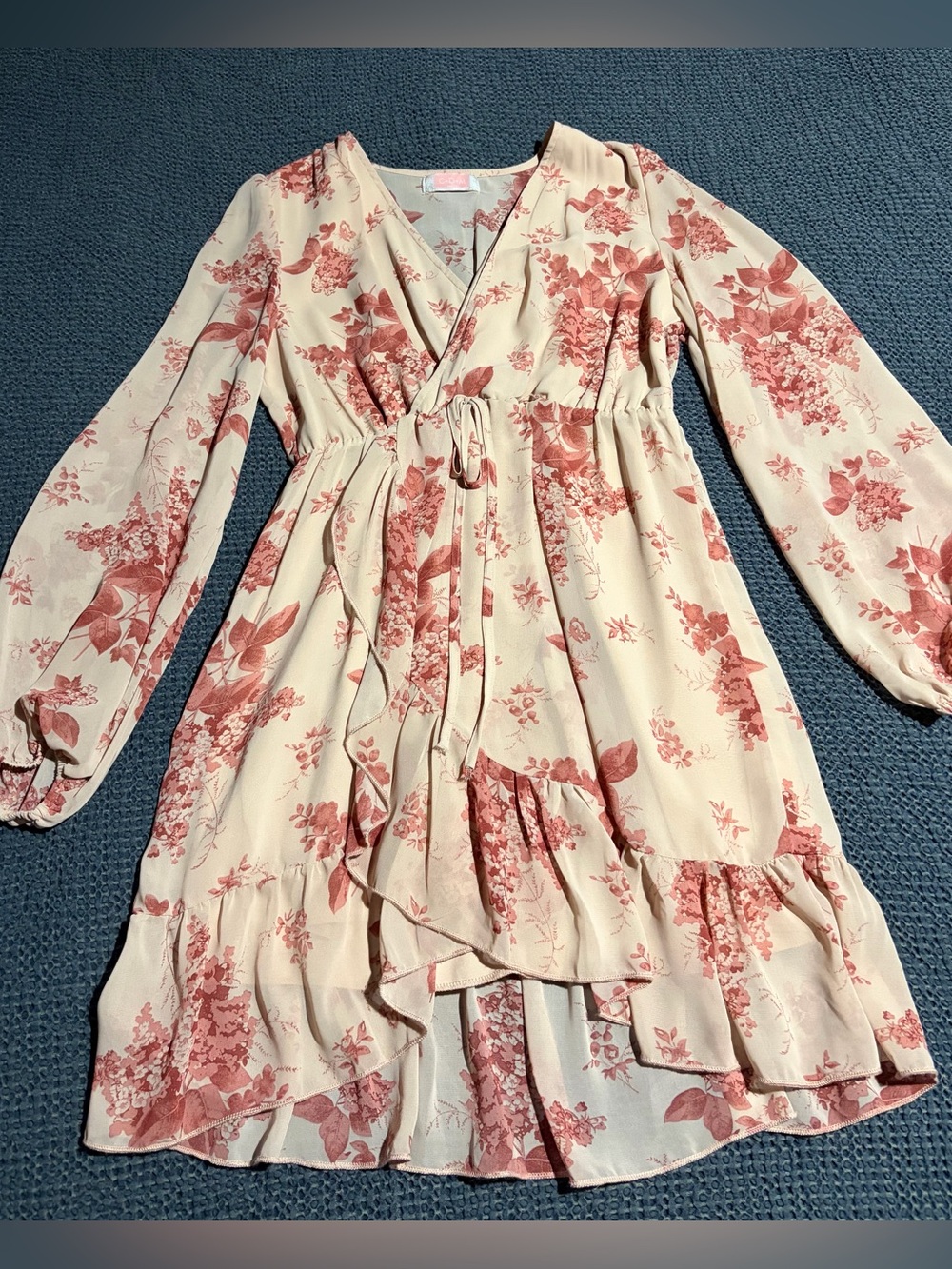 Long Sleeve Floral Dress Light Pink and Dusty Rose